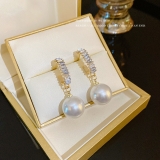 S925银针韩国简约镶钻珍珠轻奢小众气质高级设计感耳钉耳饰