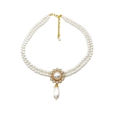 韩国简约复古轻奢镶钻双层珍珠优雅气质锁骨项链