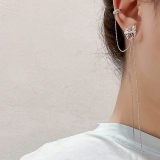 S925银针韩国简约冷淡风蝴蝶一体式长款流苏气质高级设计感耳夹耳钉