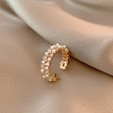【真金电镀】韩国简约清新珍珠甜美气质高级设计感开口戒指【环保】