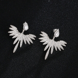 S925银针韩国简约欧美镶钻翅膀时尚复古高级设计感耳钉耳饰