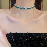 韩国镶钻祖母绿方形时尚几何轻奢气质个性百搭锁骨链