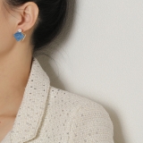 S925银针韩国滴油撞色雾霾蓝珍珠个性几何轻奢小众高级设计感耳钉耳饰