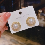 S925银针韩国简约镶钻珍珠轻奢小众冷淡风时尚百搭高级设计感耳钉耳饰