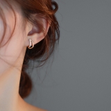 S925银针韩国简约镶钻滴油双层气质法式小众轻奢高级设计感耳钉耳饰