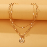 韩国简约欧美复古链条珍珠双层轻奢小众气质高级设计感锁骨项链