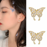 S925银针韩国简约满钻蝴蝶轻奢气质小众个性高级设计感耳钉耳饰