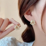 银针韩国简约法式猫眼石花瓣轻奢小众气质高级设计感耳钉耳饰