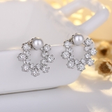 S925银针韩国简约镶钻圆环珍珠轻奢小众时尚气质高级设计感耳钉耳饰