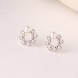 S925银针韩国简约镶钻圆环珍珠轻奢小众时尚气质高级设计感耳钉耳饰