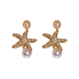 S925银针高级感甜美珍珠海星耳环时尚法式轻奢小众气质网红耳饰女