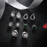 韩国简约欧美耀眼蓝白黑宝石水晶轻奢小众气质高级设计感耳钉五件套
