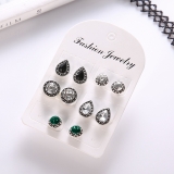韩国简约欧美耀眼蓝白黑宝石水晶轻奢小众气质高级设计感耳钉五件套
