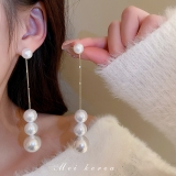S925银针韩国ins圆圈珍珠流苏耳环简约高级感耳钉小众设计时尚气质耳饰女