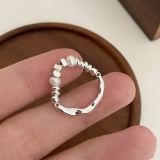 韩国不规则碎银子珍珠戒指女轻奢小众设计高级感食指戒时尚个性指环潮