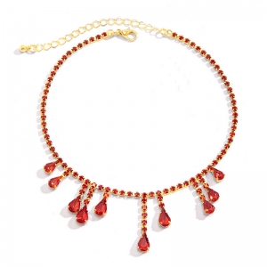欧美红色锆石水滴项链choker颈带轻奢小众设计高级锁骨链