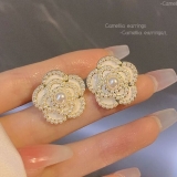 S925银针韩国复古新款百搭珍珠小花朵小众设计感轻奢气质耳环耳钉