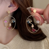 S925银针韩国可爱卡通天然石人脸五官表情耳环时尚小众气质高级耳饰女