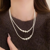 韩国珍珠双层项链法式复古长款串珠毛衣链简约时尚气质新款颈链颈饰女