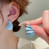 S925银针韩国时尚小众创意褶皱条纹海螺耳钉简约气质高级感耳环女