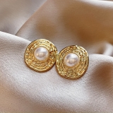 S925银针韩国几何不规则珍珠时尚高级感小众耳钉个性气质新款耳饰