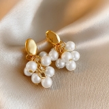 S925银针韩国珍珠葡萄串流苏小众设计时尚耳钉轻奢气质高级感耳饰