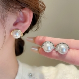 S925银针韩国简约几何珍珠耳钉女法式时尚气质耳环高级感百搭个性耳饰批发