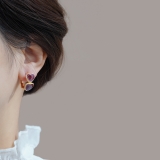 S925银针韩国法式复古酒红色桃心耳环高级感港风耳环爱心独特设计感耳饰新款潮