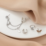 欧美四件套装水钻蝴蝶镂空非穿孔软骨耳环时尚星月一体式链条耳夹