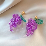 S925银针韩国2024甜美紫色葡萄串耳环 日系可爱设计感清新创意水果耳钉