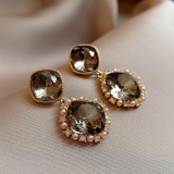 S925银针韩国镶钻锆石珍珠方形耳钉小众时尚设计感轻奢高级感耳饰