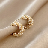 S925银色韩国时尚几何珍珠耳环女个性潮流耳钉设计感小众百搭耳饰品