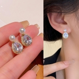 S925银针韩国水滴珍珠女夏季新款潮气质耳钉耳环轻奢高级感耳饰