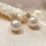 S925银针韩国珍珠镶钻精致小巧耳环高级感轻奢耳饰耳钉