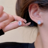 S925银针韩国锆石耳钉女小众设计高级感耳环S925银针耳饰批发