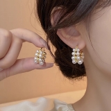 双排珍珠耳环圈圈法式轻奢小众设计高级感耳扣新款独特复古耳饰女