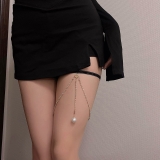 欧美创意潮流多层爪钻珍珠腿链女 简约个性可调节弹力身体链饰品