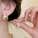 时尚微镶钻爪形几何耳钉真金电镀法式高级感气质耳环女