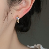 法式复古猫眼石质感锆石耳钉女 通勤耳环耳饰