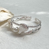 韩版ins小众设计圆珠皱褶贝壳戒指珍珠手饰品