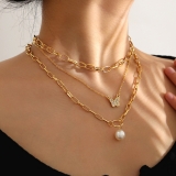 欧美跨境时尚流行创意新款个性珍珠链条珍珠镶钻蝴蝶项链3件