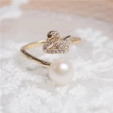 【特价处理】韩国淡水珍珠天鹅满钻开口网红ins时尚流行戒指